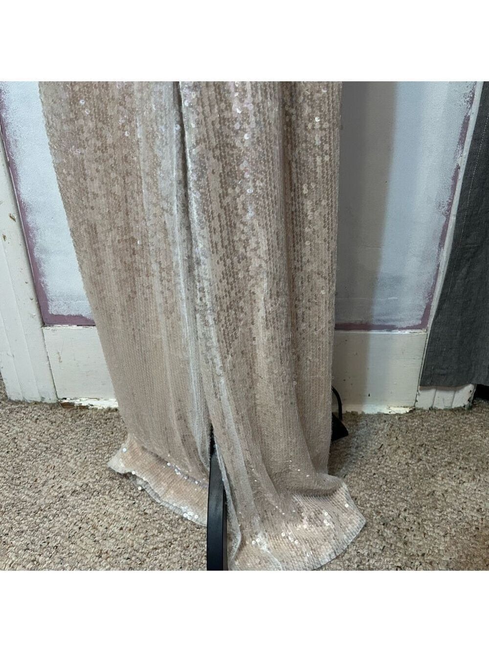 Pretty Little Thing Women’s Sequin Jumpsuit Strappy Binding US 8 Champagne Zip - Picture 5 of 10